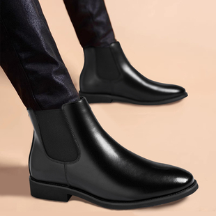 马丁靴男款2025一脚蹬软底休闲皮靴百搭增高套脚工装靴真皮男靴子