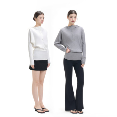 Sdd Anerog春季新款连帽长袖针织衫简约修身显瘦打底上衣女