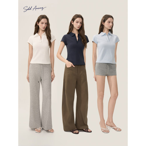 Sdd Anerog夏季新款修身显瘦纯色短款翻领POLO短袖上衣女