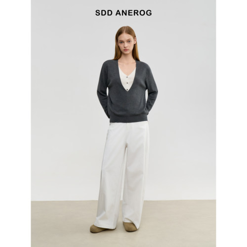 Sdd Anerog 秋季新款假两件针织开衫老钱复古百搭休闲上衣外套女