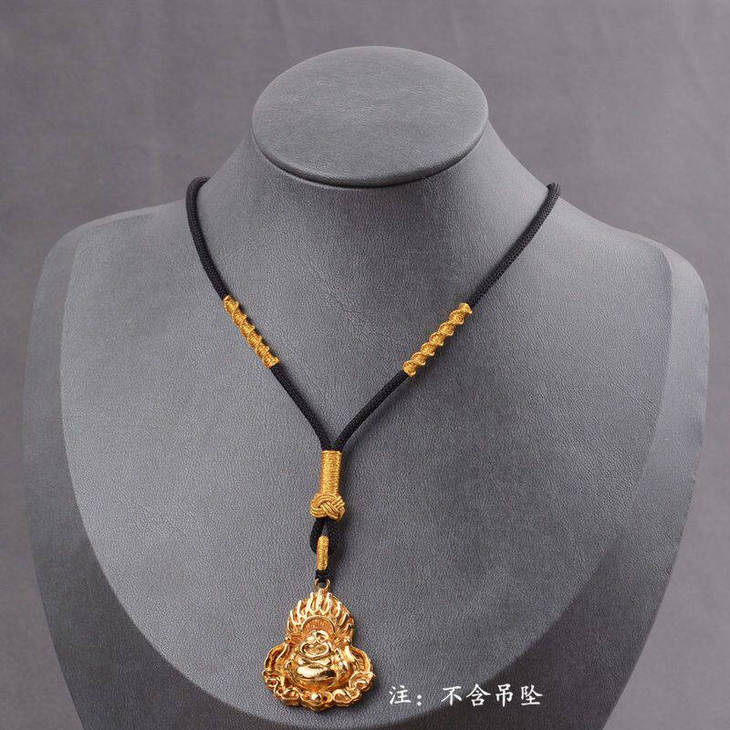 黄金挂脖吊坠挂绳手工编织项链绳佛牌金佛挂坠貔貅玉坠翡翠可调节