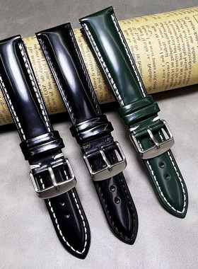 快拆媲美马臀皮牛皮亮光休闲表带18/19x16 20mm21x18/22黑 绿色蓝