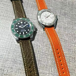 摔纹头层植鞣皮手工牛皮表带18mm20mm22mm柔软棕黄绿 黑色深棕 蓝