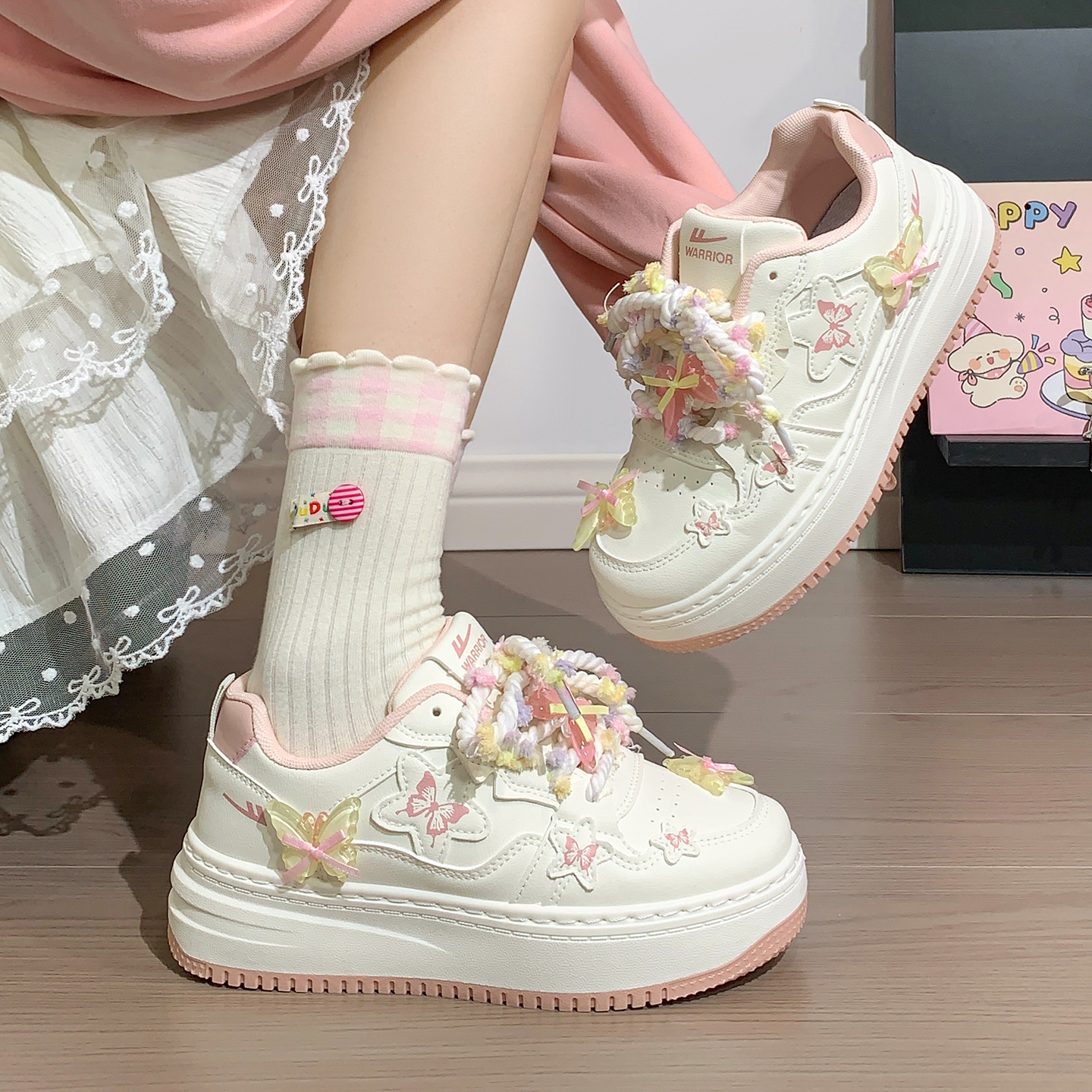 回力女鞋厚底粉色板鞋