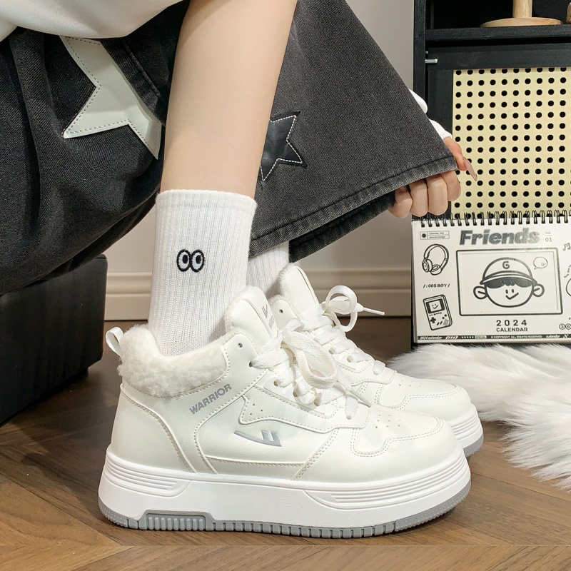 回力加绒女鞋高帮鞋冬季新款小白鞋女款百搭保暖学生厚底情侣板鞋