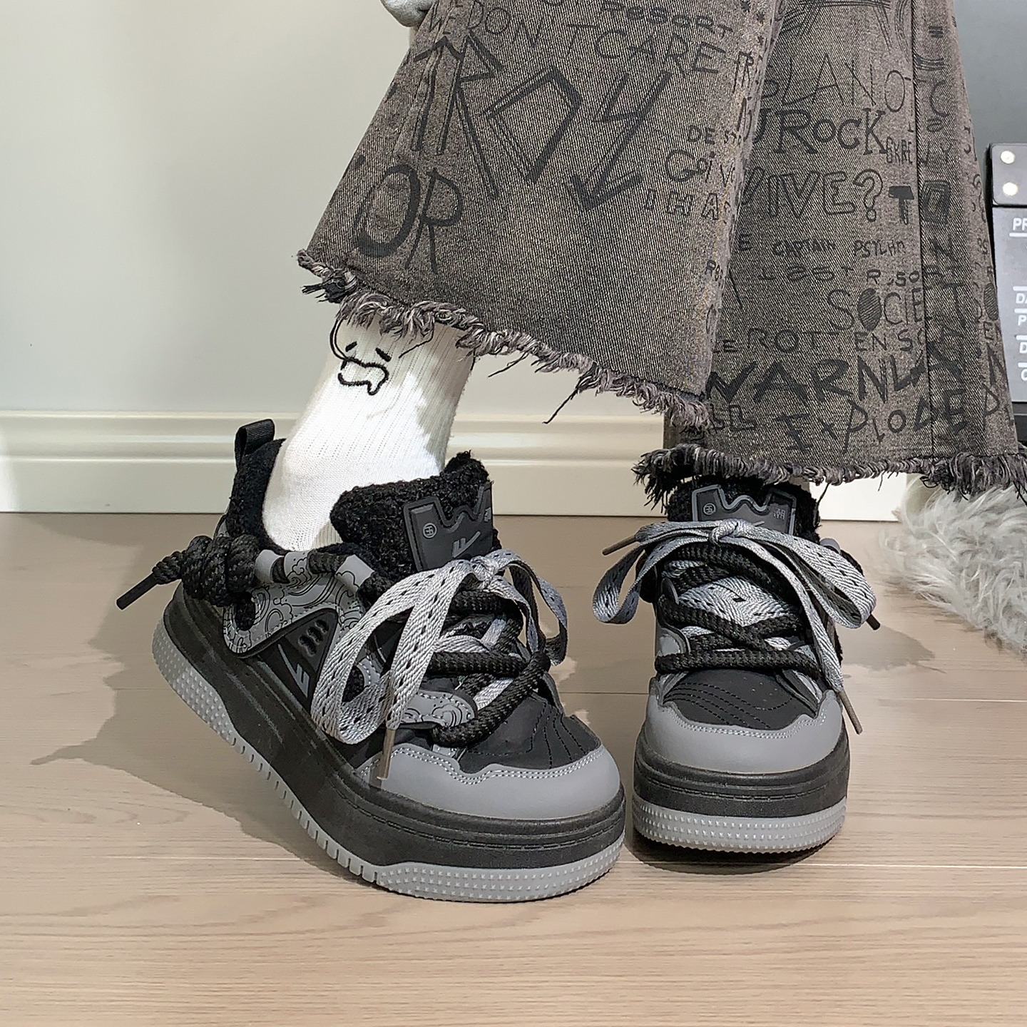 回力棉鞋女鞋加绒保暖黑色板鞋