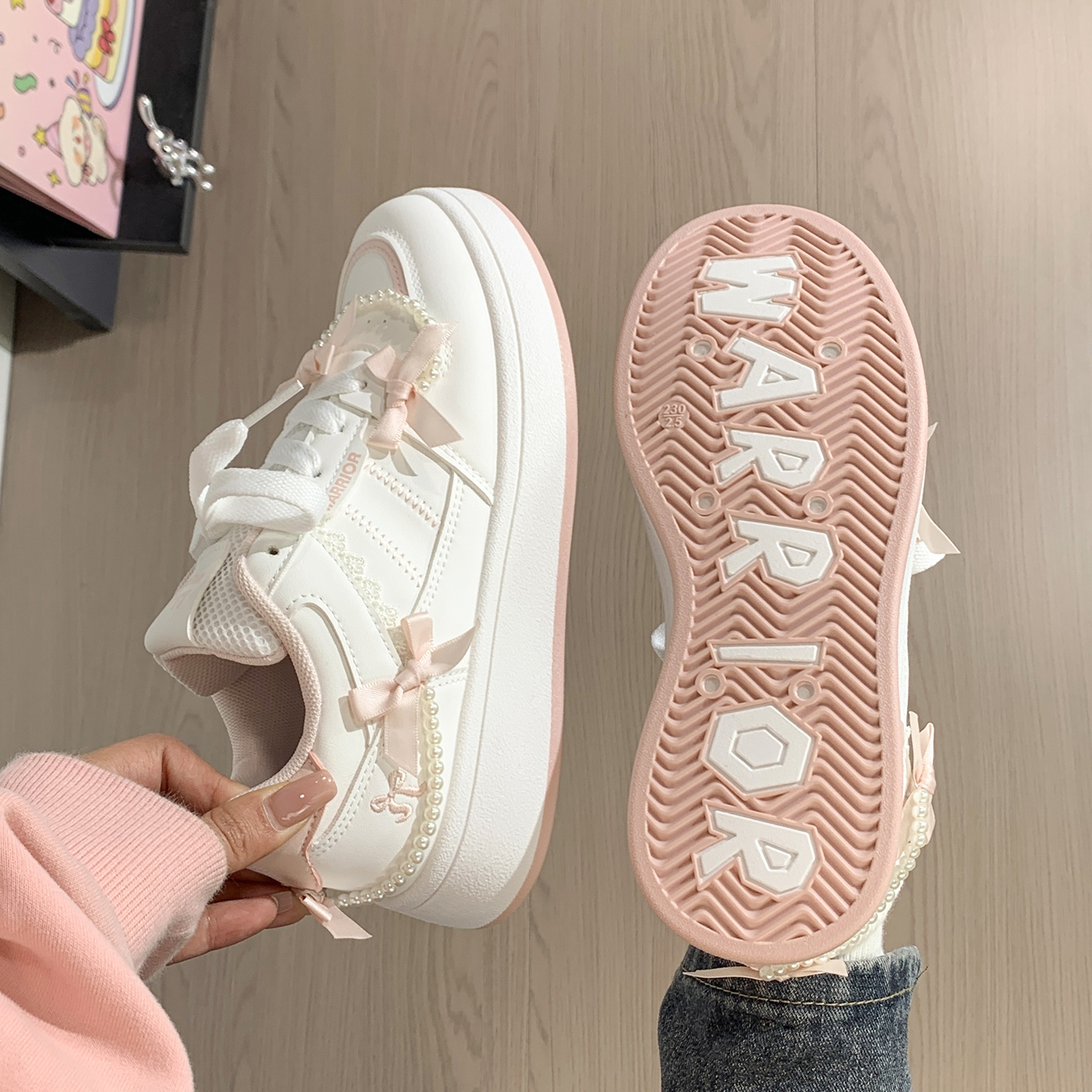 回力女鞋厚底粉色小白鞋女