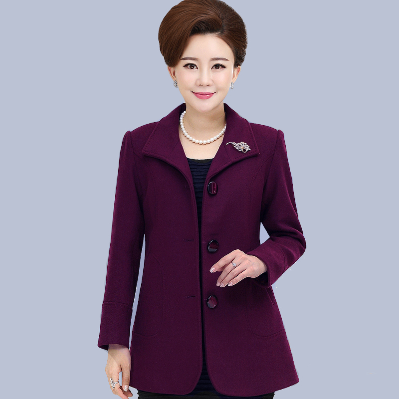中老年人女装妈妈春秋装毛呢外套中长款呢子大衣40-50岁大码冬装