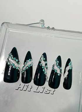 HitList原创黑色设计感镂空闪钻欧美穿戴式指甲小红书辣妹假指甲