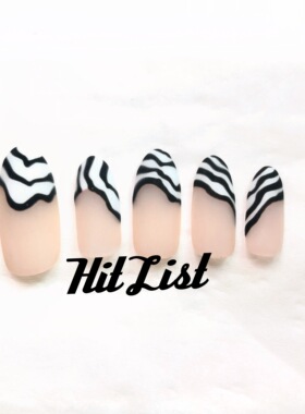 HitList原创辣妹手绘磨砂奶牛纹持久假指甲贴片光疗胶彩妆指甲