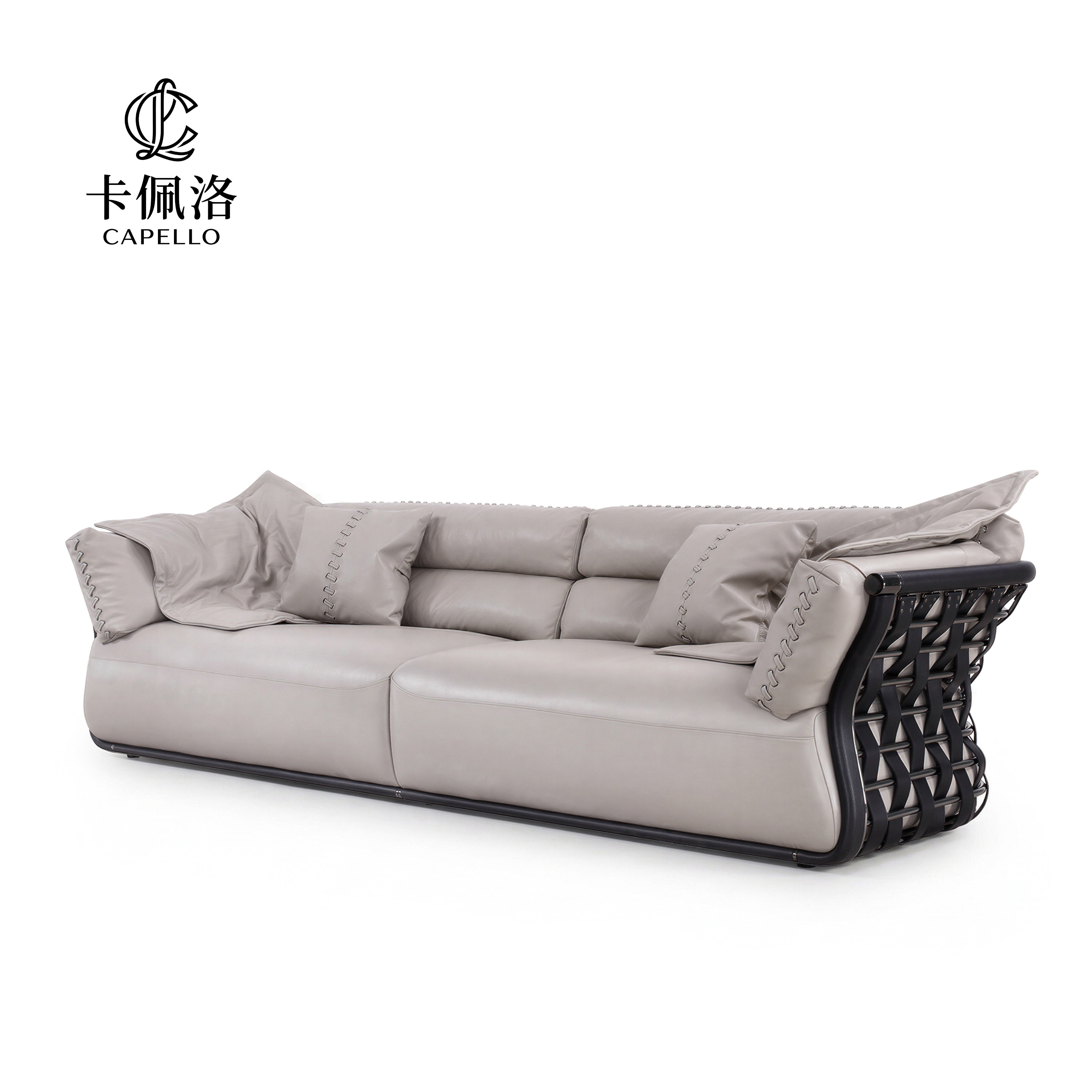 卡佩洛高端轻奢现代意式极简高奢大平层别墅客厅真皮直排组合沙发