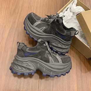 超轻8cm厚底加绒老爹鞋女2025冬新款韩版增高松糕棉鞋休闲运动鞋