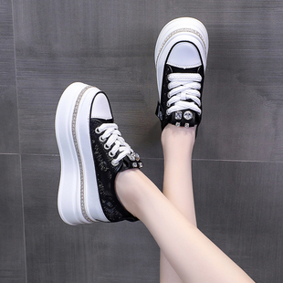 明星松糕厚底女鞋2025春秋增高老爹鞋小个皮面百搭休闲小白鞋板鞋
