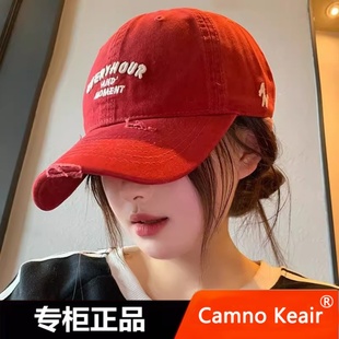 Camno Keair官网CK2-22166复古红色棒球帽女帽子宽檐大头围鸭舌帽
