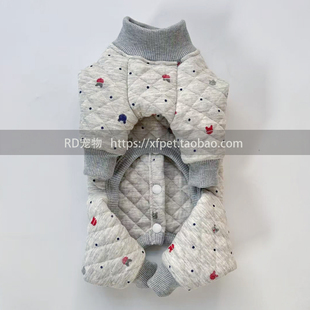 小型犬宠物狗四脚纯棉保暖衣服比熊泰迪贵宾灰色夹棉无静电连体衣