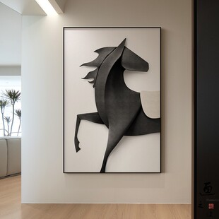 饰画马到成功黑白大气电视沙发背景墙壁画入户玄关挂画 现代客厅装