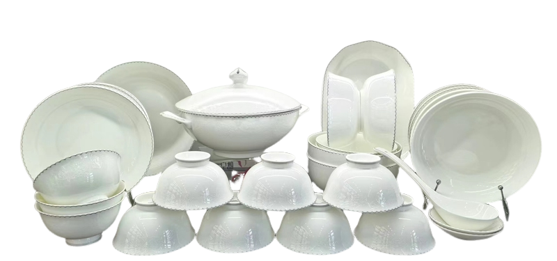唐山骨瓷套装餐具中式微波家用乔迁送礼盒米饭吃饭碗碟圆盘子皓宁