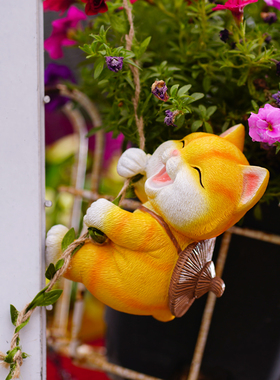 创意可爱小猫咪攀爬树上管道花盆花园庭院民宿幼儿园装饰造景壁挂