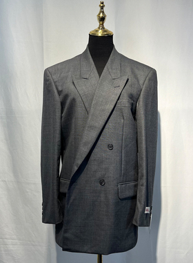 纯新羊毛双排高克重纯羊毛西服高级灰英伦日系复古oversize西装