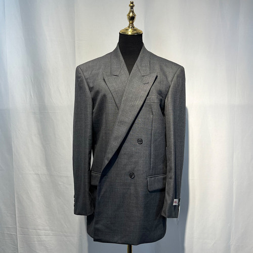 纯新羊毛双排高克重纯羊毛西服高级灰英伦日系复古oversize西装