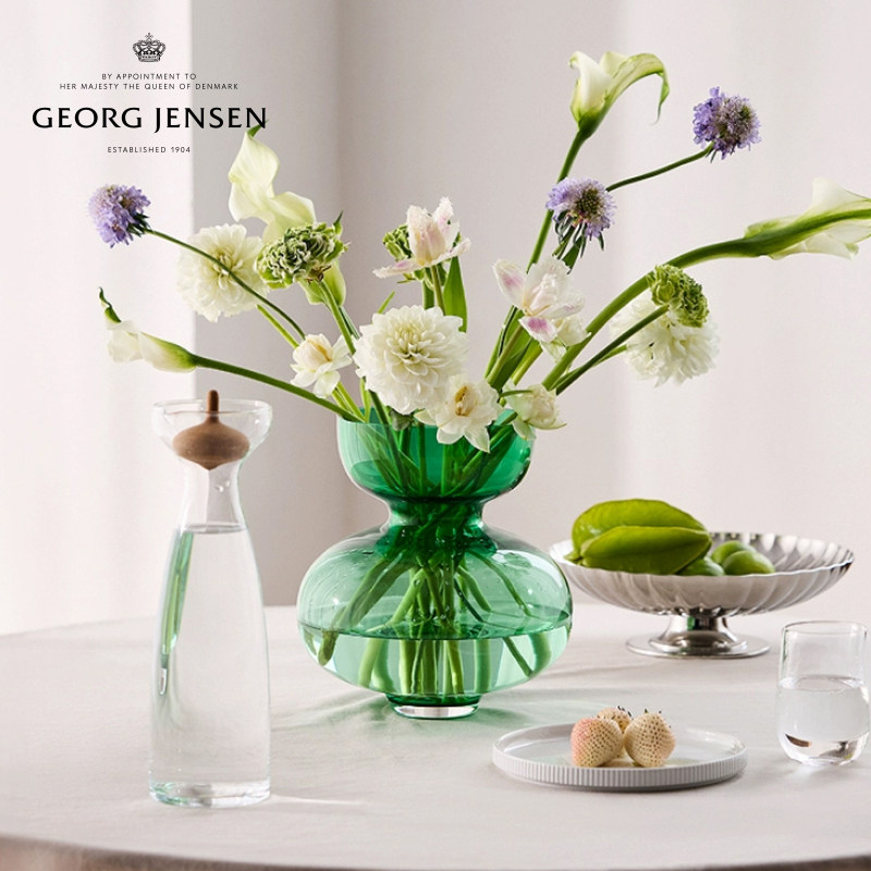 Georg Jensen 乔治杰生ALFREDO 绿色双层花瓶客厅餐桌插花摆件图片