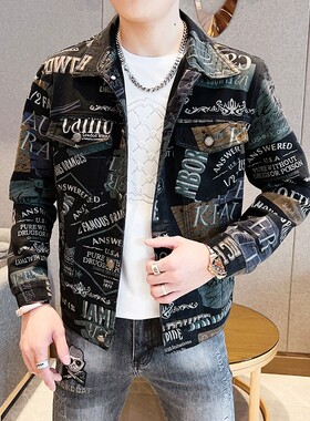 牛仔外套男士拼接休闲夹克上衣服