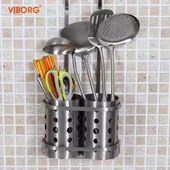 置物架双筒OS VIBORG域堡 304不锈钢厨房筷子筒厨房壁挂钩式 6111B
