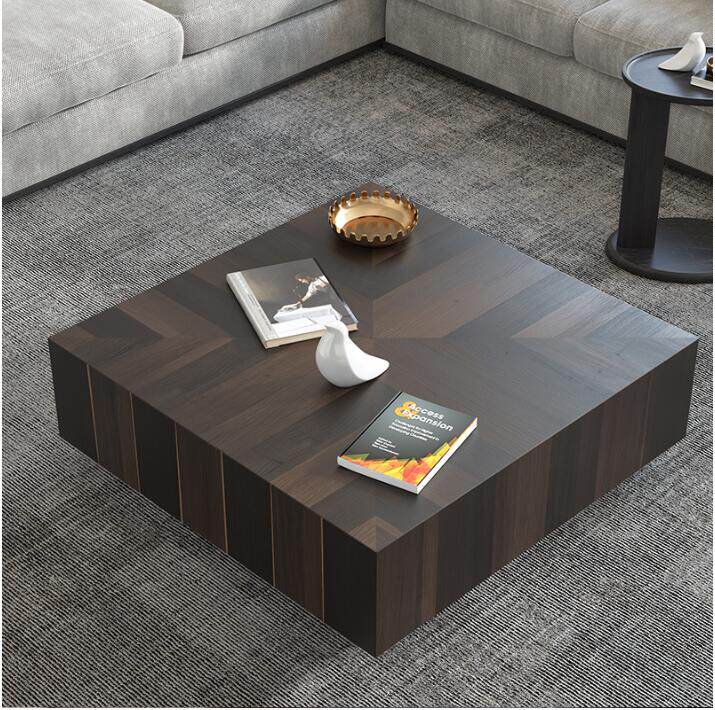 意式极简正方形木茶几设计师样板间客厅意式极简约烟熏色北欧茶几