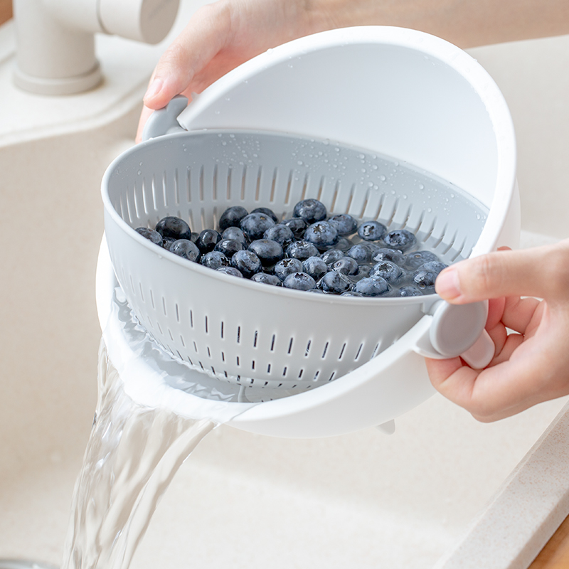 日本进口KOKUBO洗菜篮厨房淘米盆塑料滤水果篮家用漏网双层沥水篮