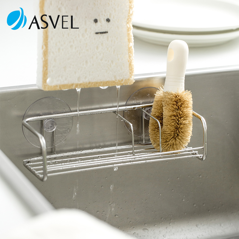 日本asvel吸盘式海绵沥水置物架