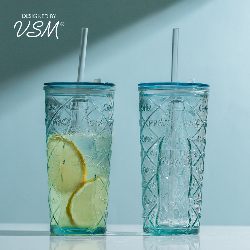 复古浮雕可乐吸管杯带盖环保无铅