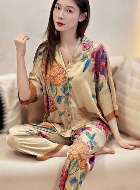 七七【国色天香】2025夏季爆款仿香云纱刻花工艺可外穿家居服