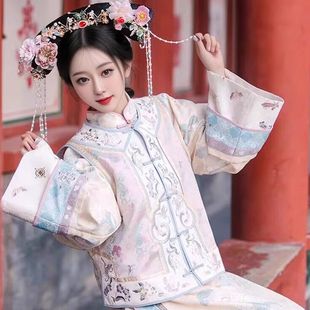 原创汉服清代印花古装清朝延吉公主服装格格旗装马甲两件套旅拍