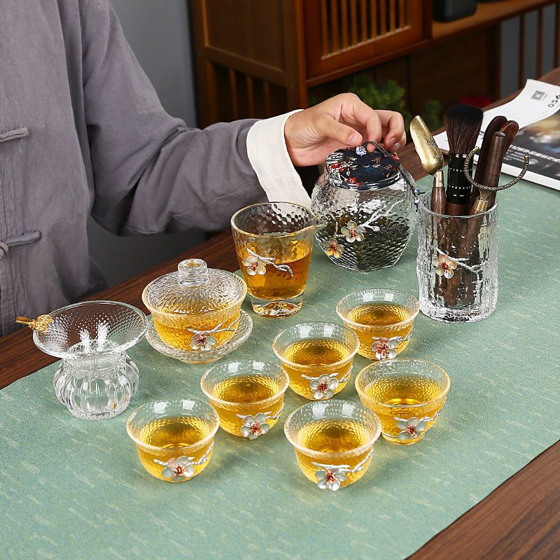 耐热锤纹玻璃茶具套装功夫茶具家用简约泡茶盖碗茶杯冲茶器整套
