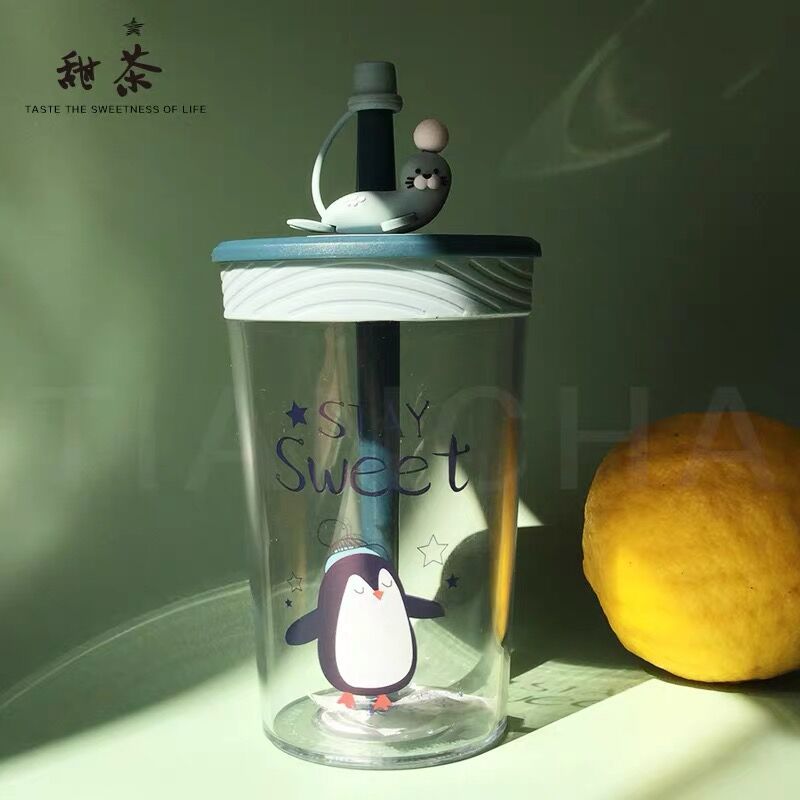 高颜值带吸管水杯子简约网红成年清新森系大人可爱少女ins风韩版