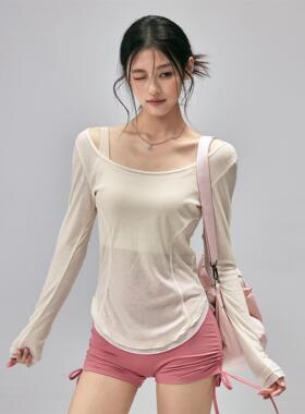 健身女孩透气瑜伽服罩衫薄修身显瘦运动上衣普拉提跑步训练长袖新
