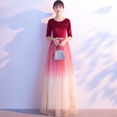 出租合唱团演出服女长裙礼服渐变舞台大合唱表演红歌比赛服中老年
