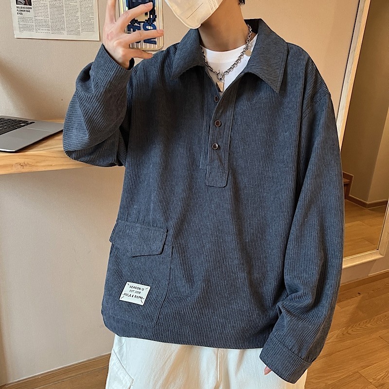 709-C816-P65春秋单人港风翻领灯芯绒套头休闲百搭衬衣男,男装衬衫,星座709