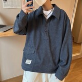709-C816-P65春秋单人港风翻领灯芯绒套头休闲百搭衬衣男，男装衬衫，星座709