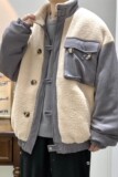 709-MY1001-P115冬季单人立领开衫羊羔毛拼鹿绒皮加厚潮流男，男装卫衣，星座709