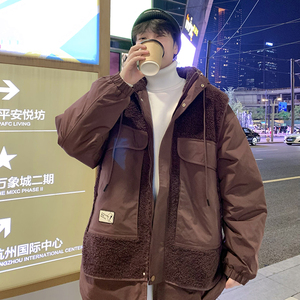 709-MY1500-P175 情侣冬季单人假两件羊羔毛拼接工装连帽棉衣外套图片