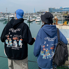 Autumn new style lovers cotton original coke print hooded loose and versatile sweater