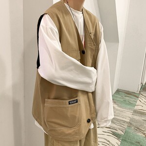 709-MJ10-P60 单人港风原创简约多口袋印花百搭休闲无袖马甲坎肩图片