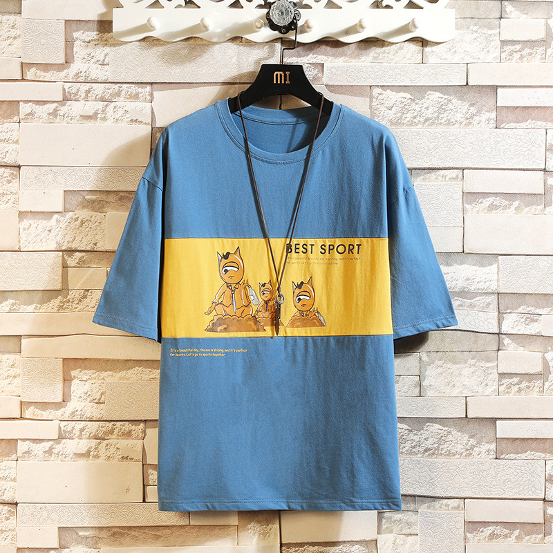 709-T310-P3520夏新款挂拍卡通印花T恤男宽松休闲圆领五分袖，男装T恤，星座709