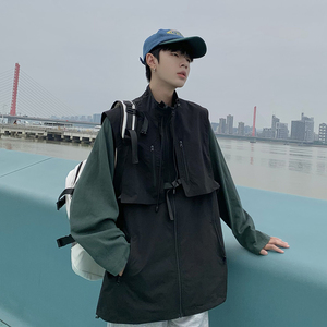 709-MJ68-P70 春秋休闲立领飘带装饰抽绳工装机能马甲单人，男装工装外套，星座709