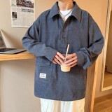 709-C816-P65春秋单人港风翻领灯芯绒套头休闲百搭衬衣男，男装衬衫，星座709