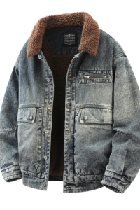 709-MY1813-P160 冬季新款 白底 潮牌休闲水洗牛仔加绒外套图片