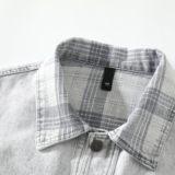 709-JK56-P115春季上新白底极简风美式百搭休闲格子领牛仔外套，男装工装外套，星座709