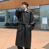 709-FY02-P175pu皮中长款腰带皮衣男韩版宽松翻领休闲风衣外套男，男装风衣，星座709