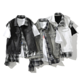 709-MJ100-P110白底春季新款不对称潮牌假两件牛仔马甲，男装背心/马甲，星座709